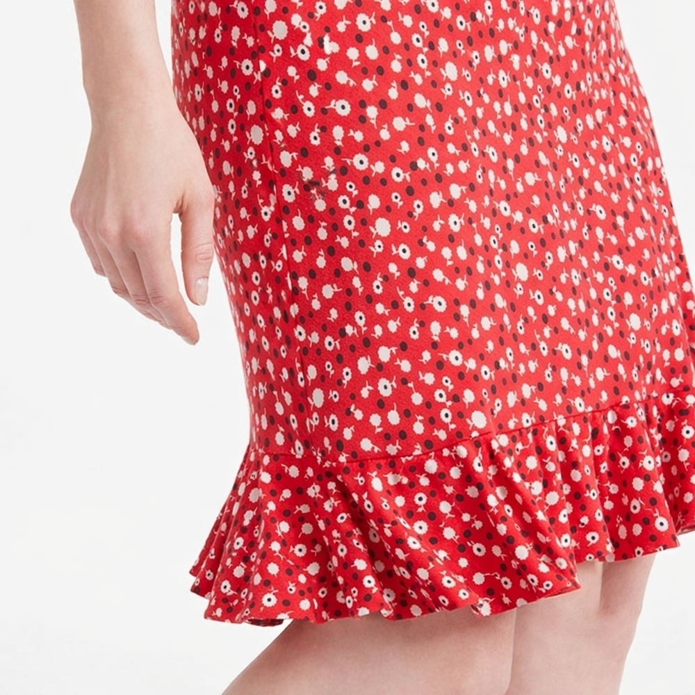 Boden Michaela Jersey Ruffle 3/4 Sleeve Dress in Rosehip Daisy Ditsy US Size 8 - Picture 12 of 13